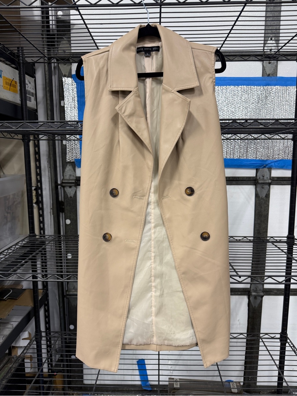 HYFVE Taupe Faux Leather Sleeveless Trench Vest Belted Women’s L